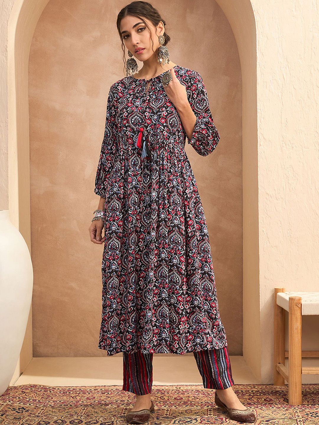 Shae by SASSAFRAS Floral Printed Anarkali Kurta with Trousers