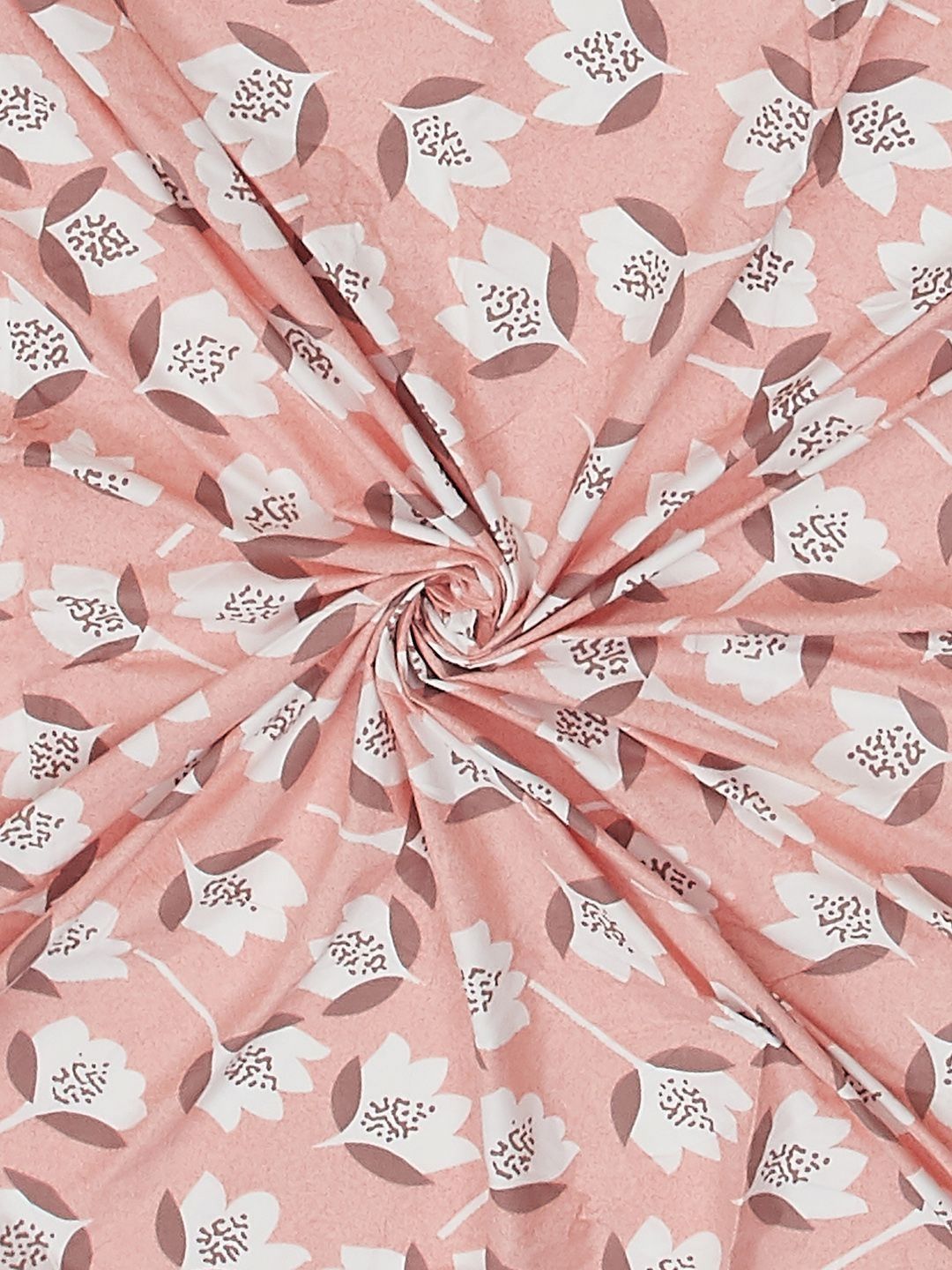 Monte Carlo Peach-Coloured & White Floral Printed 130 TC King Bedsheet Set- 2.75m x 2.75m
