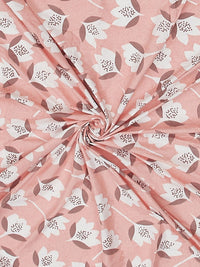 Monte Carlo Peach-Coloured & White Floral Printed 130 TC King Bedsheet Set- 2.75m x 2.75m