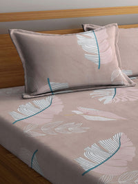Myntra Elegant Homes Peach Leaf Polycotton 300 TC Dilengkapi Cadar King Halus dengan 2 Sarung Bantal-98 x 89 inci
