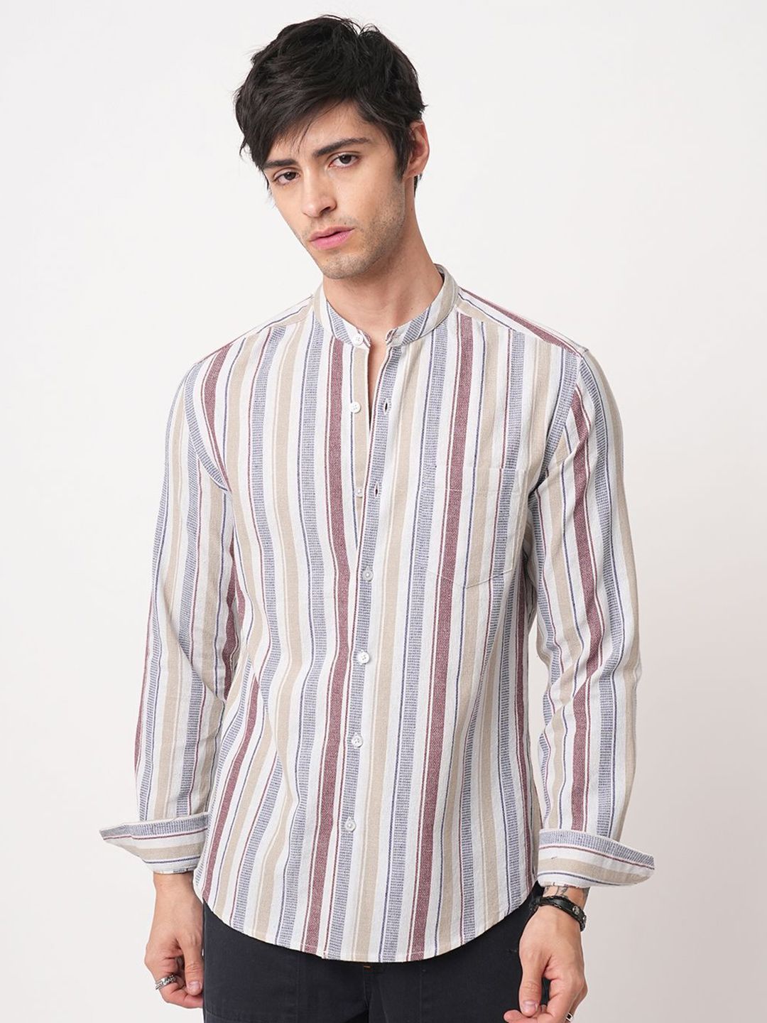 VASTRADO Men Vertical Striped Classic Slim Fit Cotton Casual Shirt