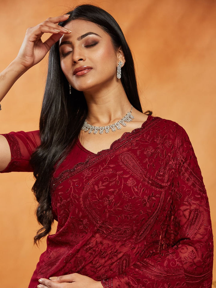 kasee Floral Embroidered Pure Georgette Saree