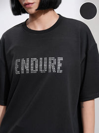 Street By Tokyo Talkies Women Solid Oversized Front Embellished T-Shirt