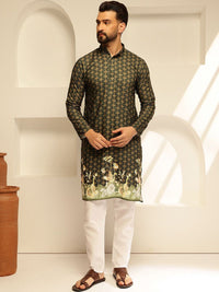 SOJANYA Floral Embroidered Sequinned Mandarin Collar Cotton Straight Kurta