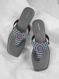 Mochi Women Embellished T-Strap Flats