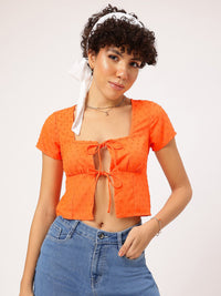 Dressberry Tangerine Flair Dobby Front Tie-Up Top
