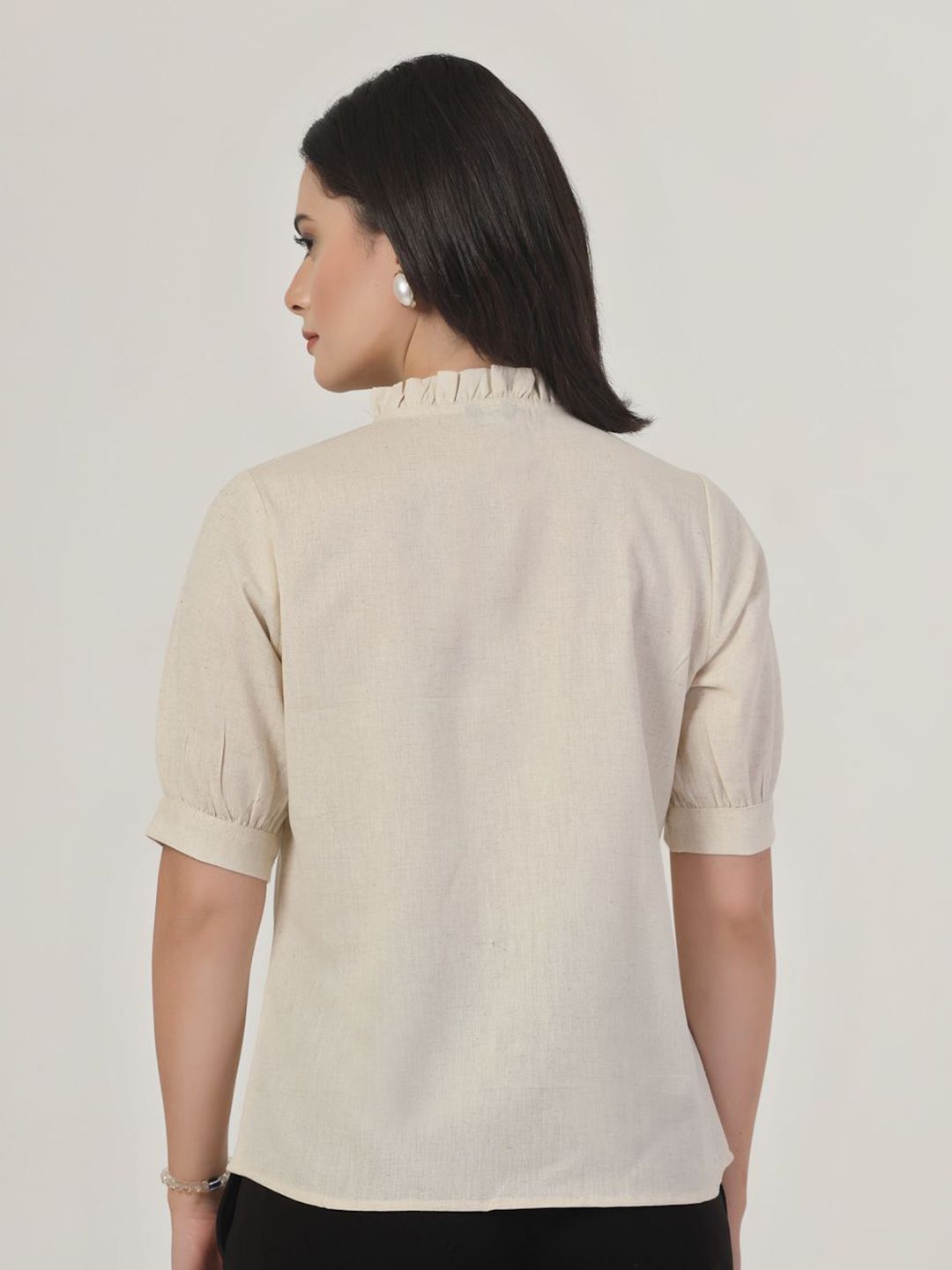 Style Quotient Women Smart Mandarin Collar Solid Cotton Formal Shirt