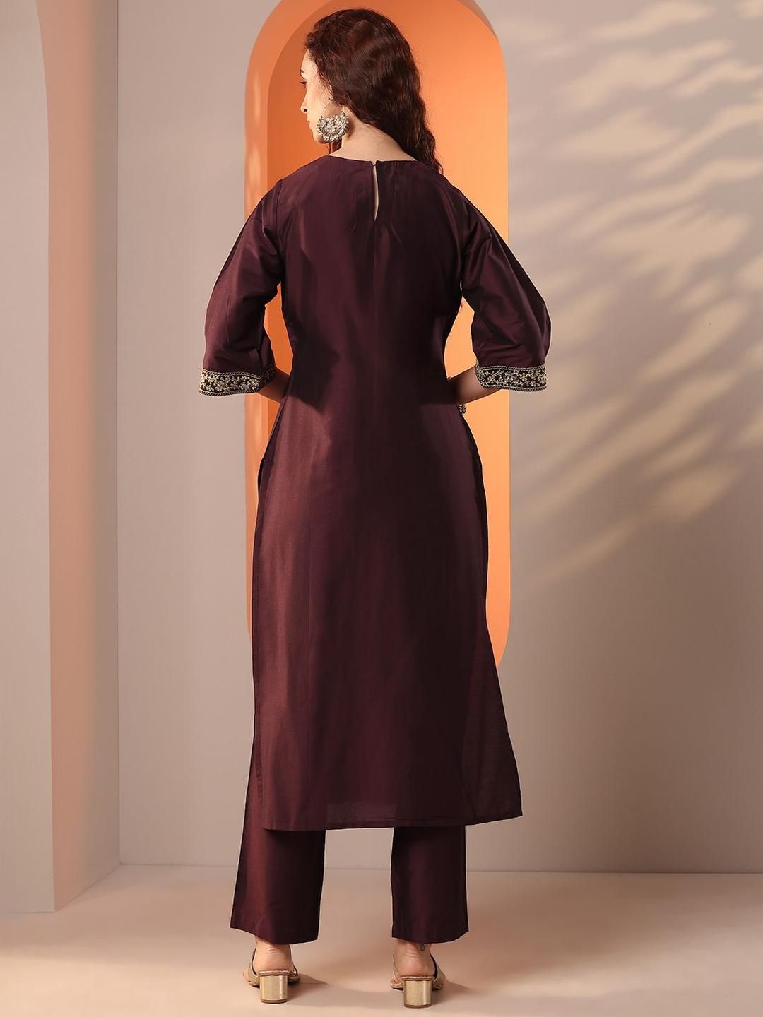 Gerua By Libas Women Floral Yoke Design Pleated Regular Kurta with Trousers