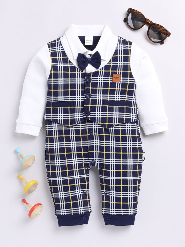 Moms Love Infant Boys Checked Pure Cotton Party Romper
