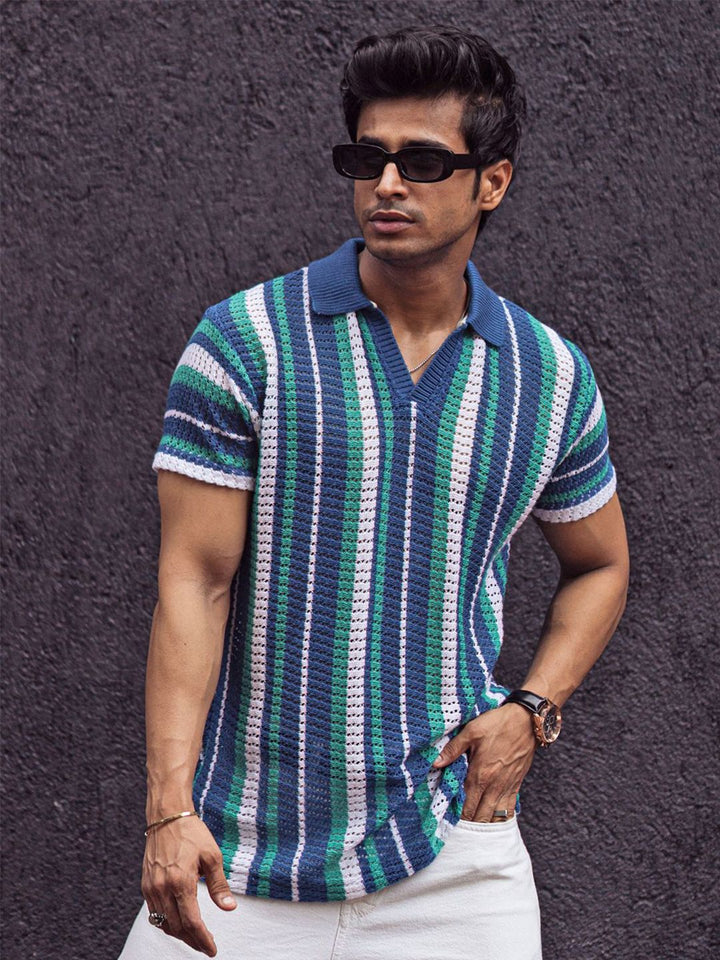 Powerlook Men Striped Polo Collar T-Shirt