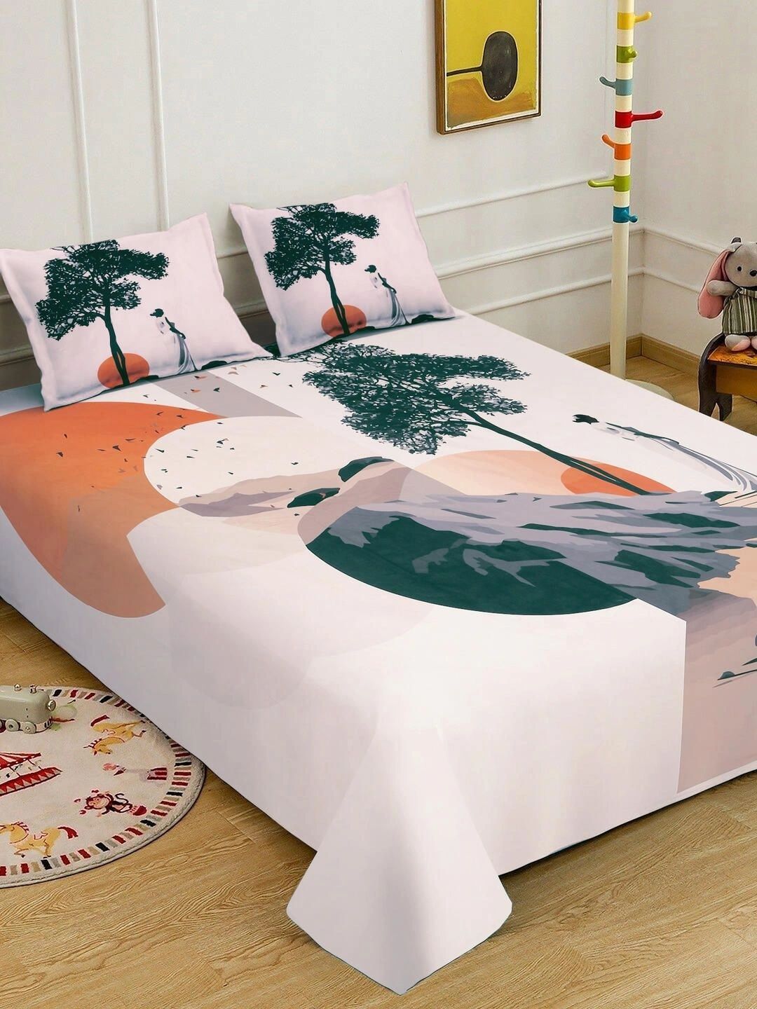Myntra Elegant Homes Cream-Coloured 400 TC King Bedsheet with 2 Pillow Covers