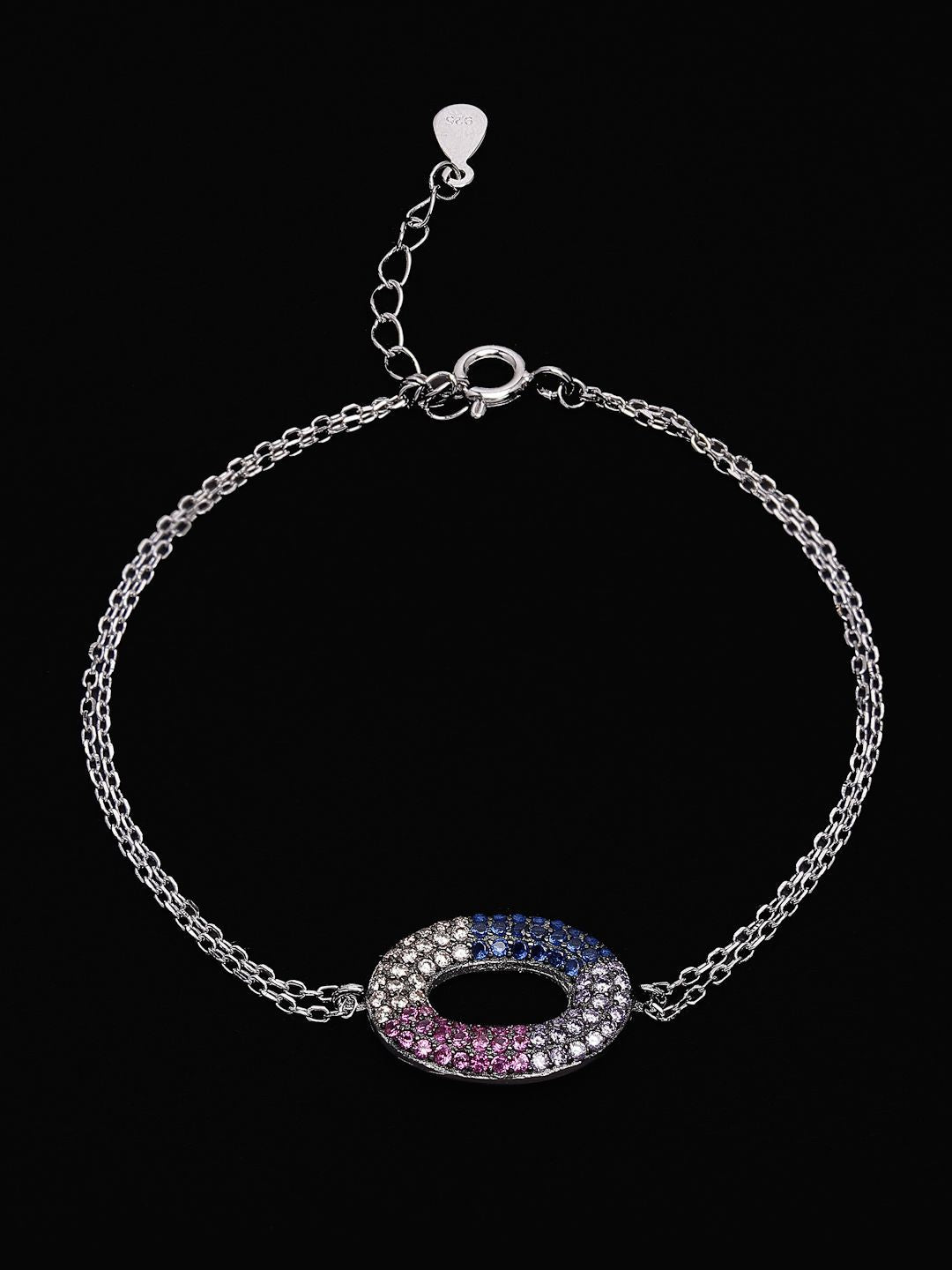 PANASH 925 Sterling Silver Rhodium-Plated Cubic Zirconia Studded Multistrand Bracelet