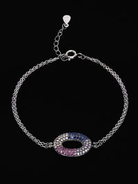 PANASH 925 Sterling Silver Rhodium-Plated Cubic Zirconia Studded Multistrand Bracelet