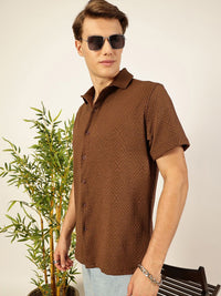 Thomas Scott Men Classic Spread Collar Textured Printed Oversized Casual Shirt