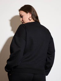 SASSAFRAS Curve Women Embroidered Round Neck Long Sleeves Sweatshirt