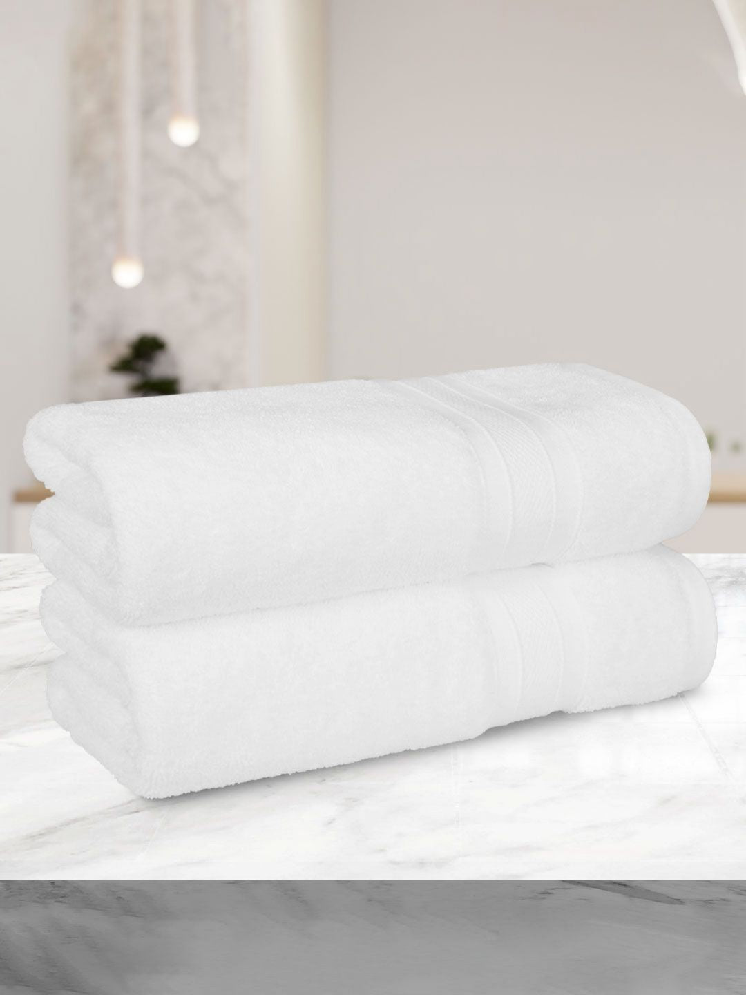 MYTRIDENT White 2 Pieces Cotton 500 GSM Bath Towel