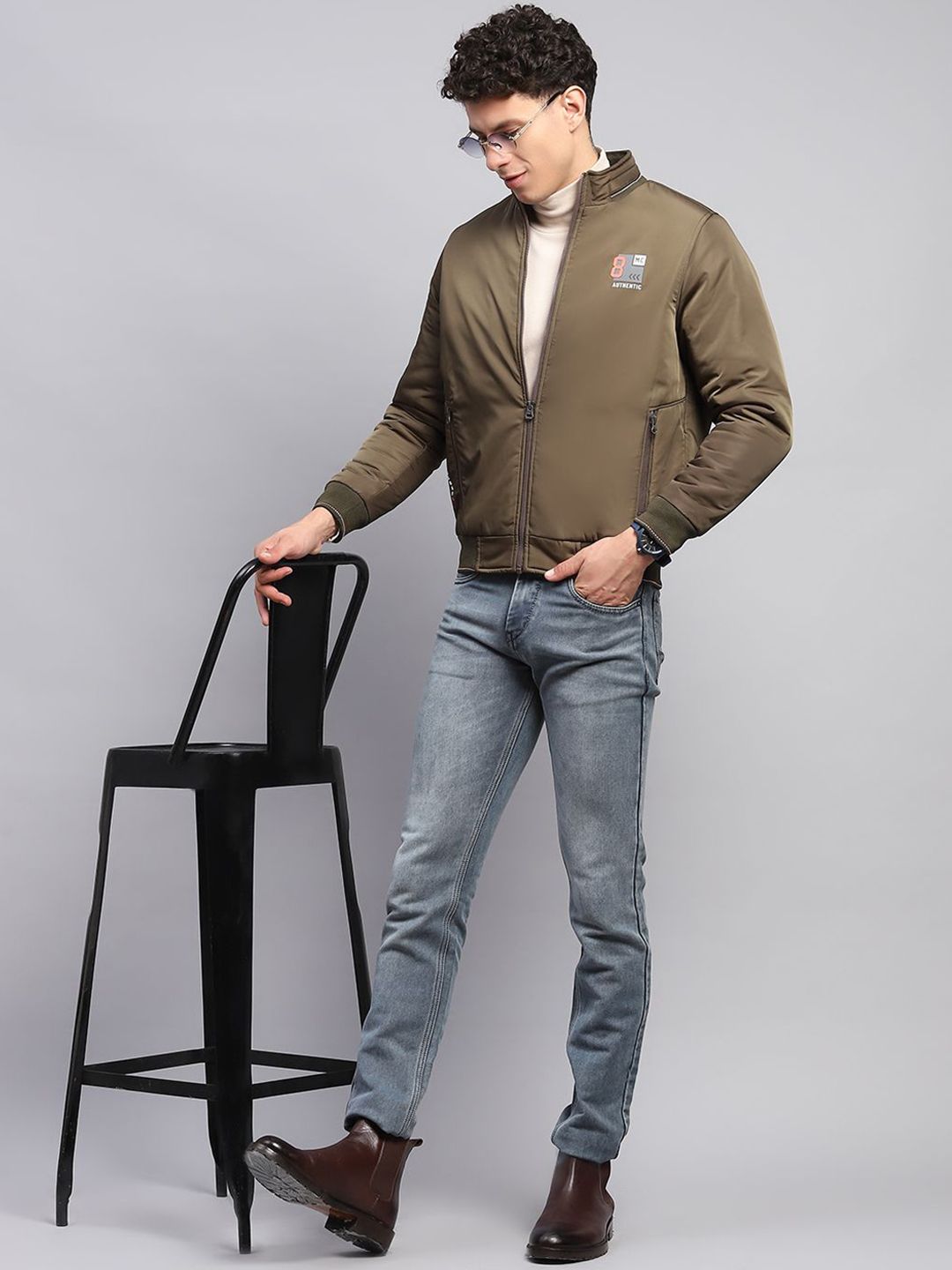Monte Carlo Men Mock Collar Solid Casual Bomber Jacket