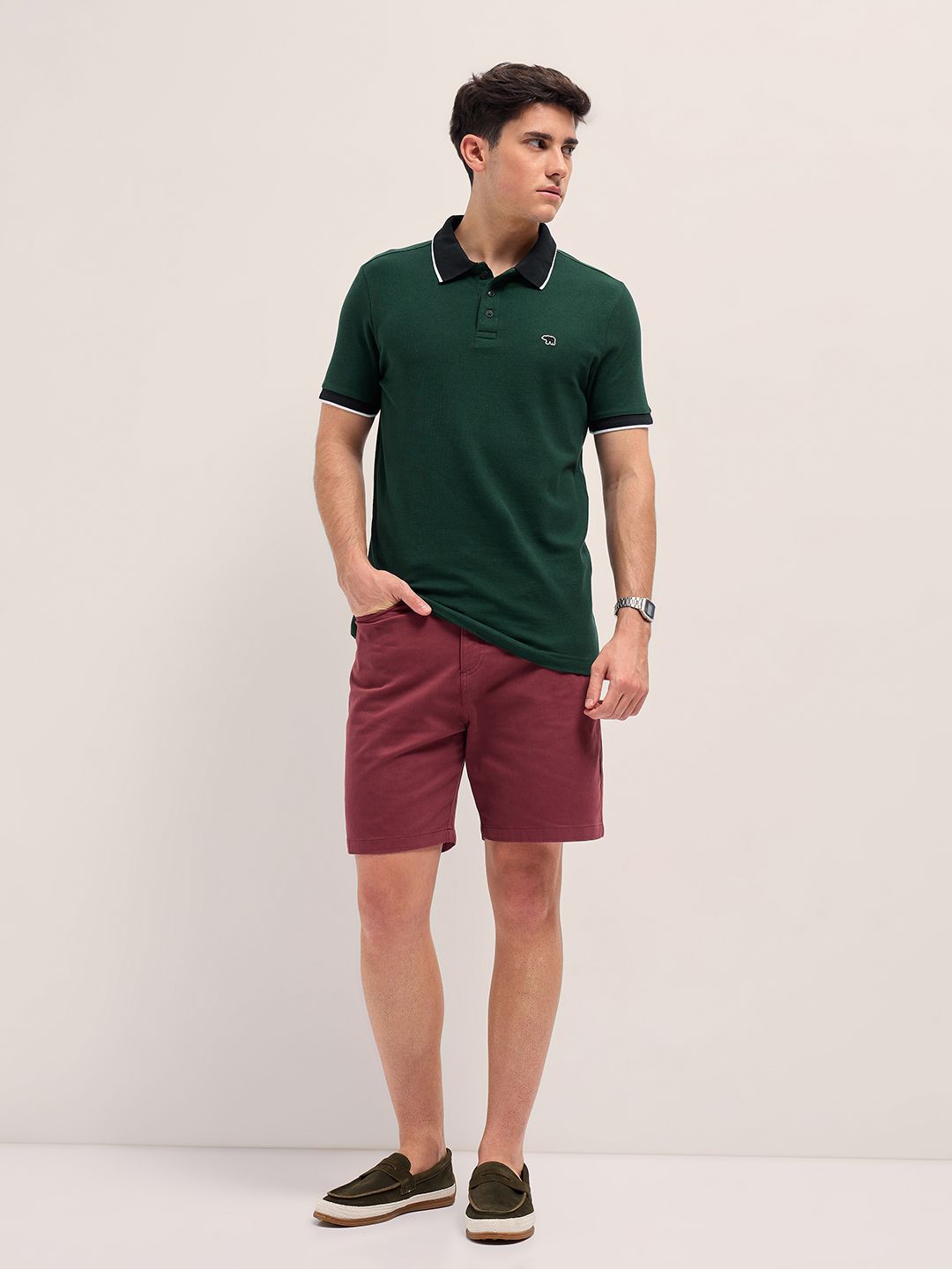 THE BEAR HOUSE Men Solid Polo Collar Cotton T-shirt