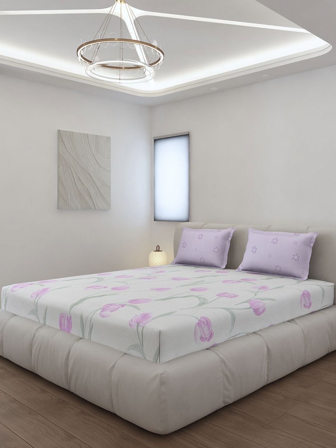 Monte Carlo Stanley Lavender & Pink Floral Printed 144TC King Bedsheet Set 1.85 m x 1.95 m
