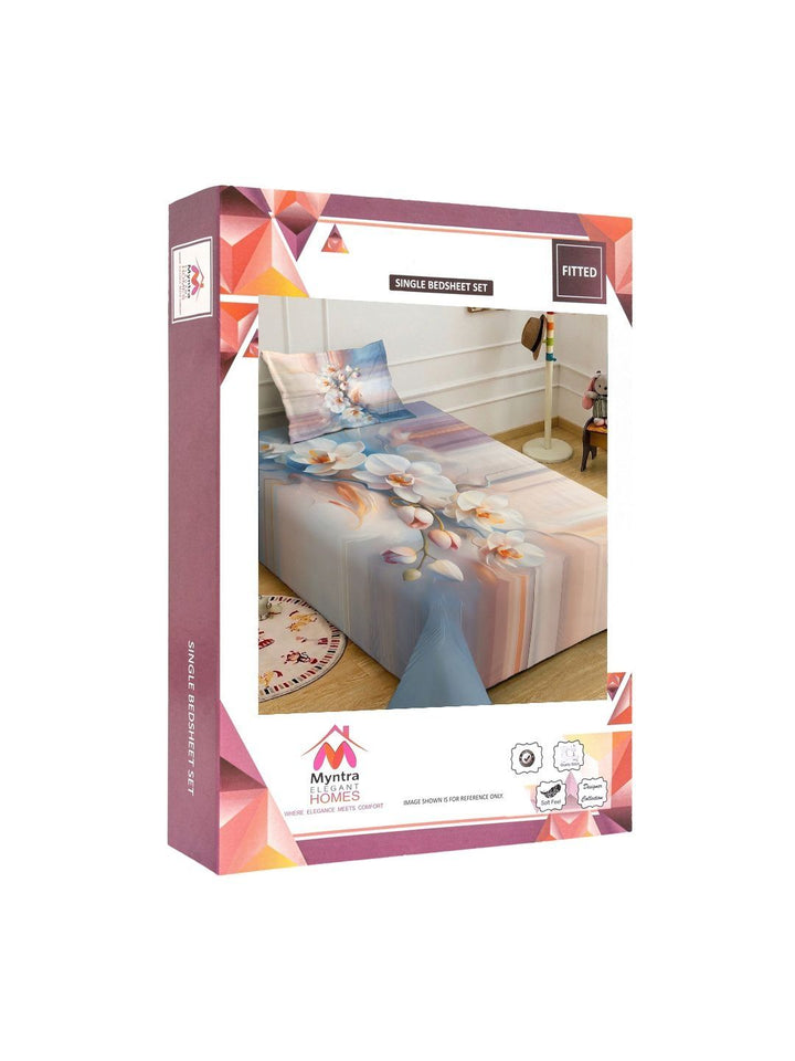 Myntra Elegant Homes Multicoloured Floral 300 TC Single Bedsheet with 1 Pillow Covers