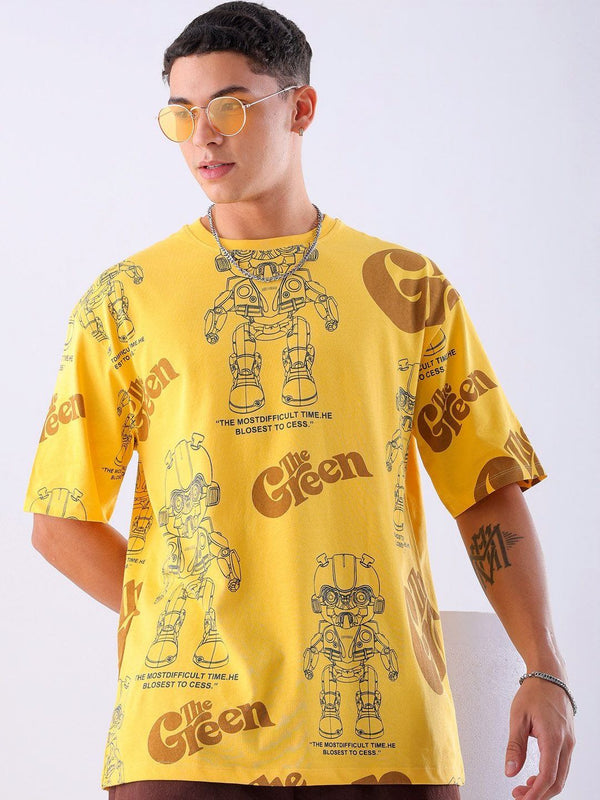 The Indian Garage Co Men Printed Mandarin Collar Pockets Boxy T-shirt