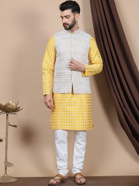 Anouk Floral Printed Regular Straight Kurta With Churidar & Nehru Jacket