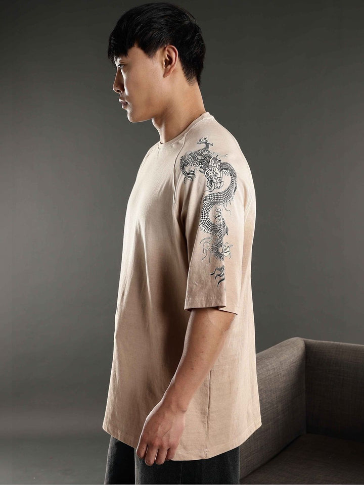 Eszett Furious Dragon Ombre Graphic Cotton Round Neck Short Sleeves Oversized T-shirt