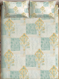KLOTTHE Green Geometric Printed Fitted 400 TC King 7D Bedsheet with 2 Pillow Covers