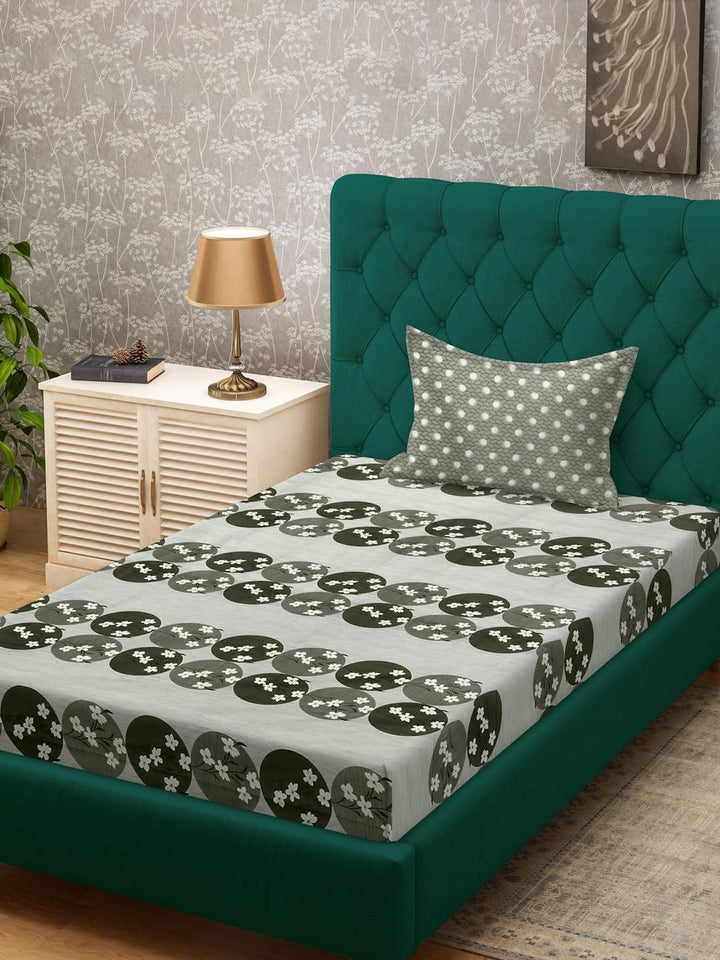 KLOTTHE Olive Floral Cotton Single Bedsheets
