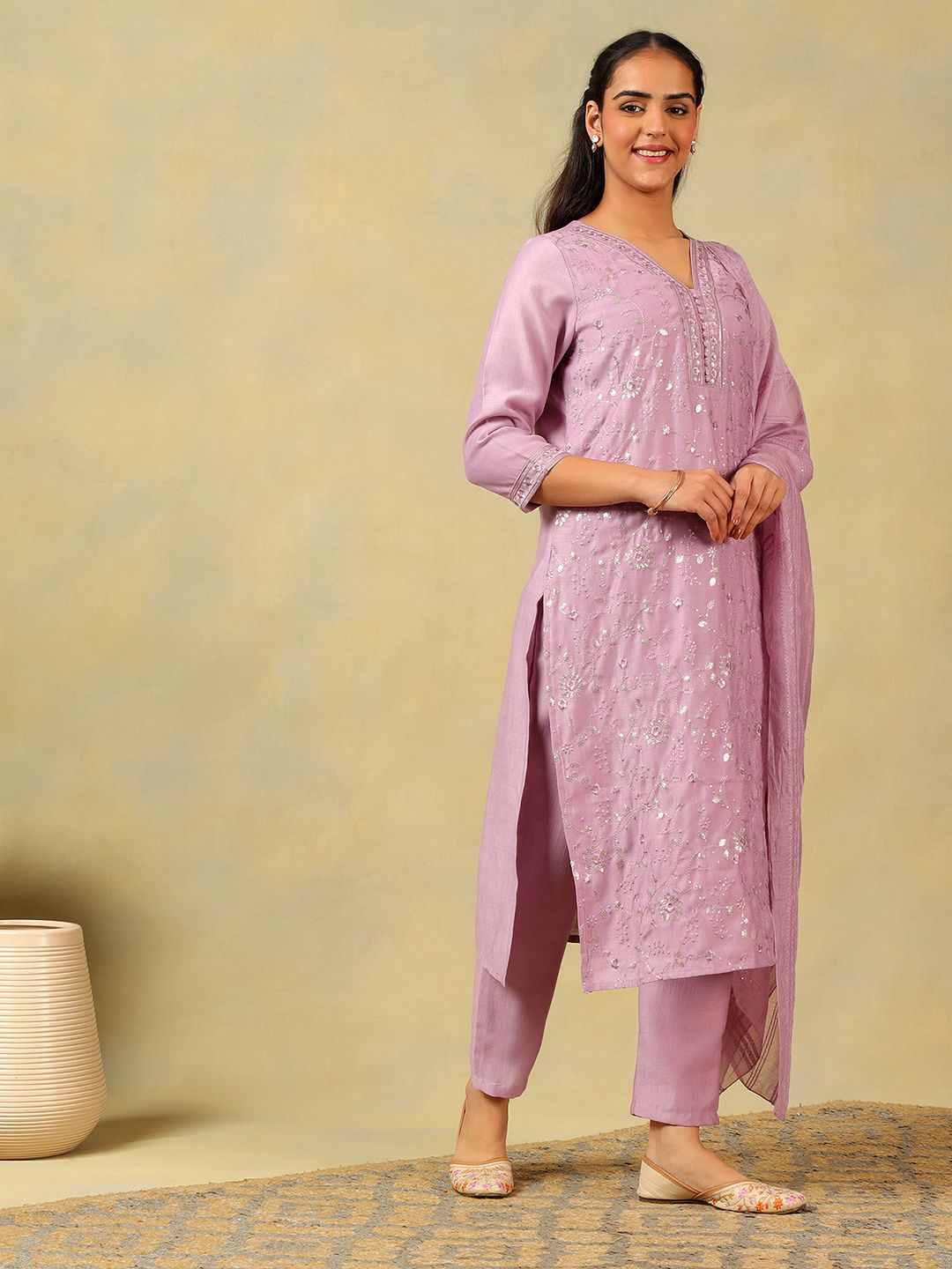 Mamicha Women Printed Pure Cotton Kurta with Trousers & With Dupatta