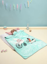 Monte Carlo Sea Green & Black Cartoon Characters Mild Winter 600 GSM Single Bed Blanket