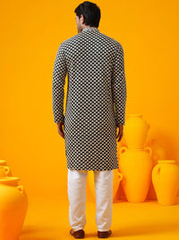 SOJANYA Benang Kolar Mandarin Bersulam Geometrik Bekerja Kurta Lurus