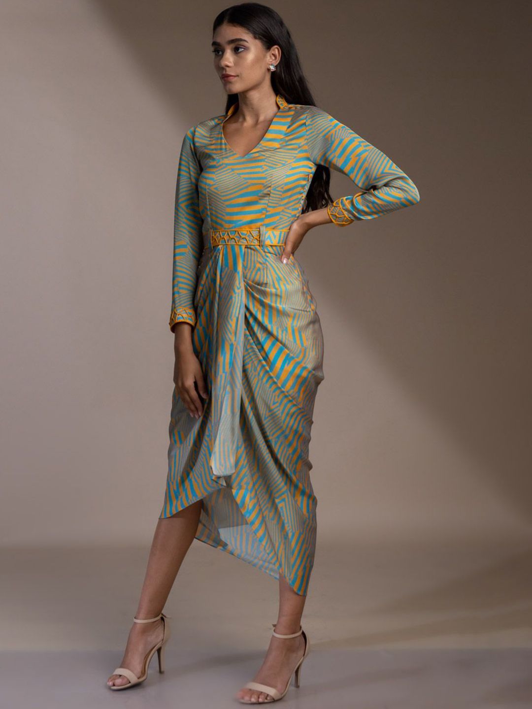 Mamicha Abstract Printed Satin Sheath Dress