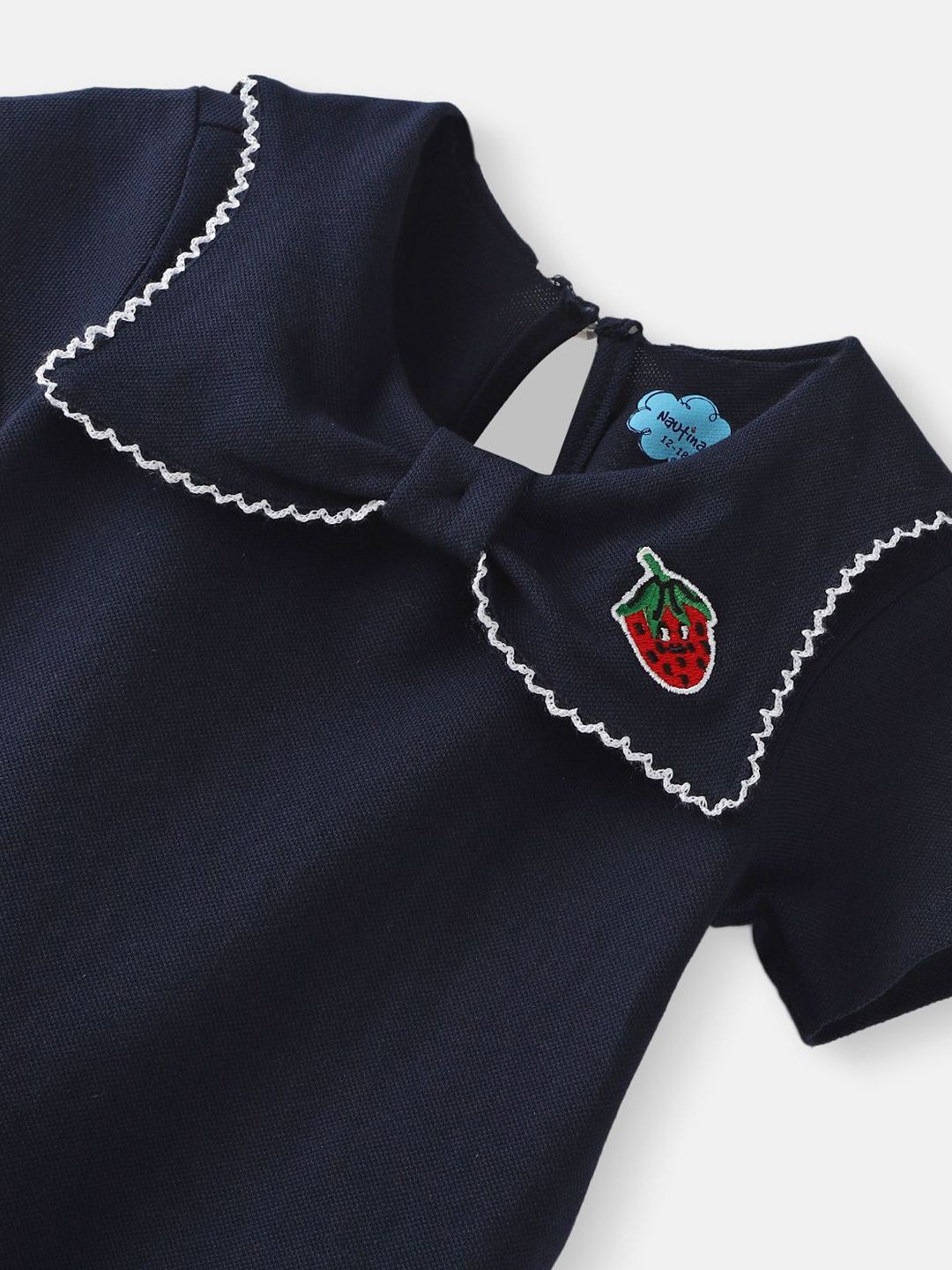 Nauti Nati A-Line Girls Blue Pique Cotton Applique Dress