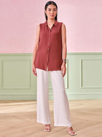 AND Women Solid Shirt Collar Top