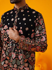 SOJANYA LUXE Kolar Mandarin Sulam Bunga Georgette Kurta Lurus Dengan Seluar