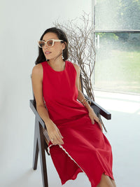 Pink Paprika by SASSAFRAS Women Solid Cotton A-Line Midi Dress