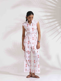 trueBrowns Ethnic Motifs Printed Pure Cotton Tie-up Top & Trousers