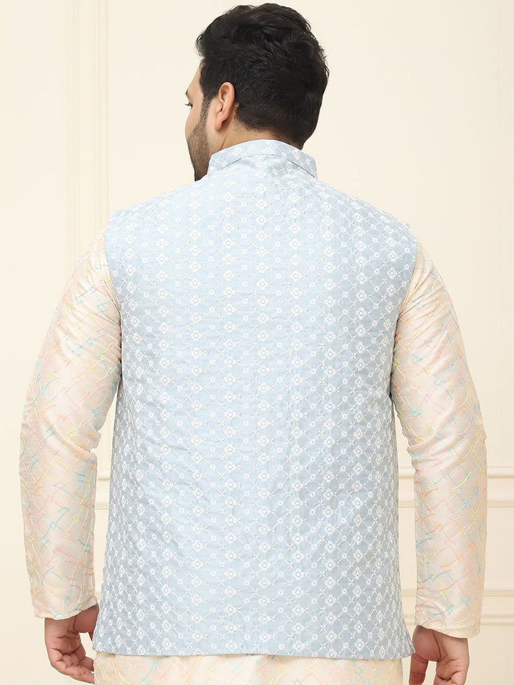 SOJANYA PLUS Lelaki Plus Saiz Sulam Jaket Nehru Kolar Mandarin