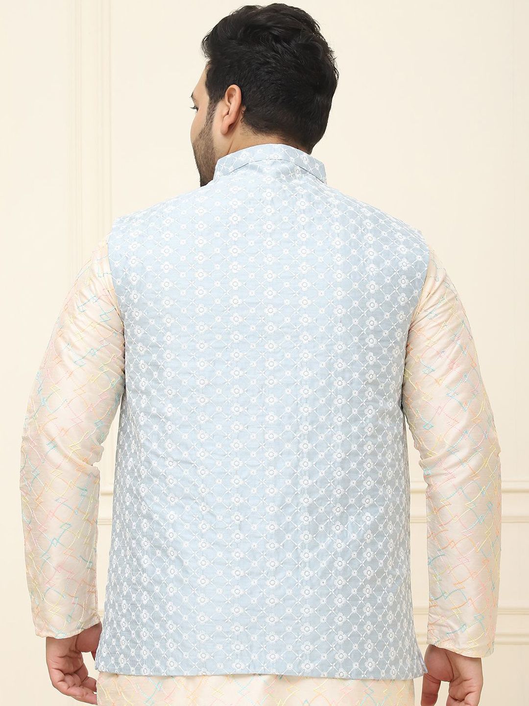 SOJANYA PLUS Lelaki Plus Saiz Sulam Jaket Nehru Kolar Mandarin