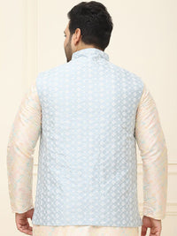 SOJANYA PLUS Lelaki Plus Saiz Sulam Jaket Nehru Kolar Mandarin