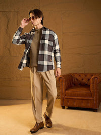 DENNISON Men Double Pocket Drop Shoulder Oversized Cotton Checked Shacket