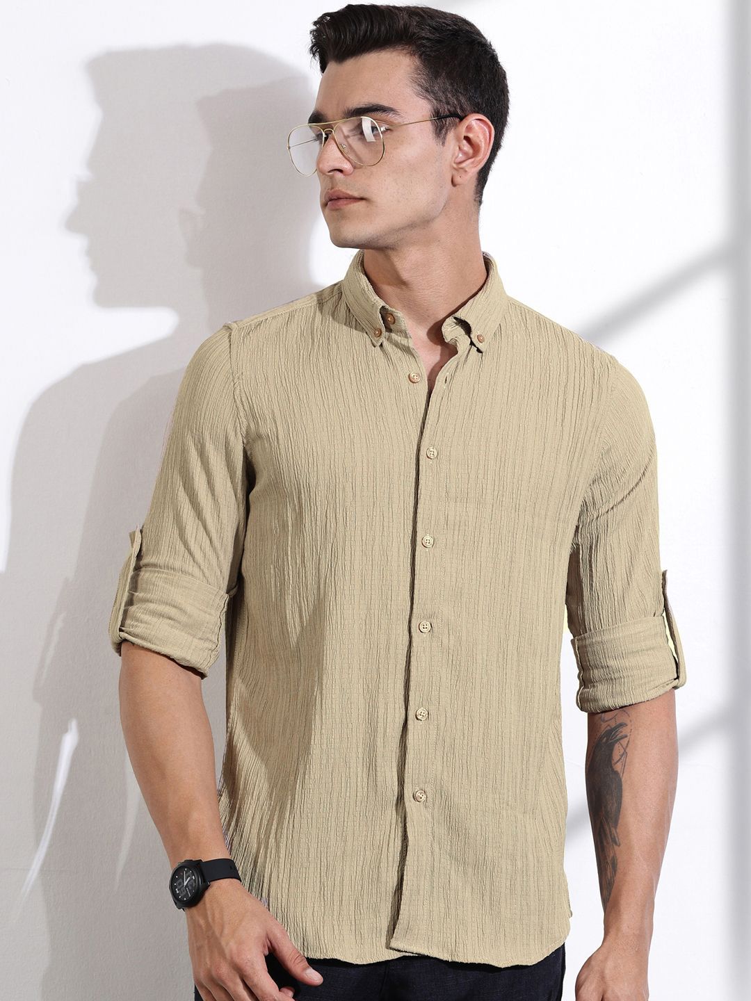 Thomas Scott Men Classic Slim Fit Opaque Casual Shirt