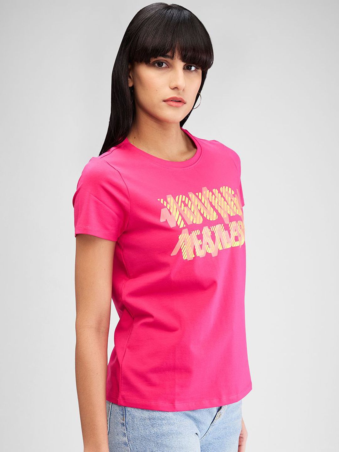 SPYKAR Women Typography Applique T-shirt