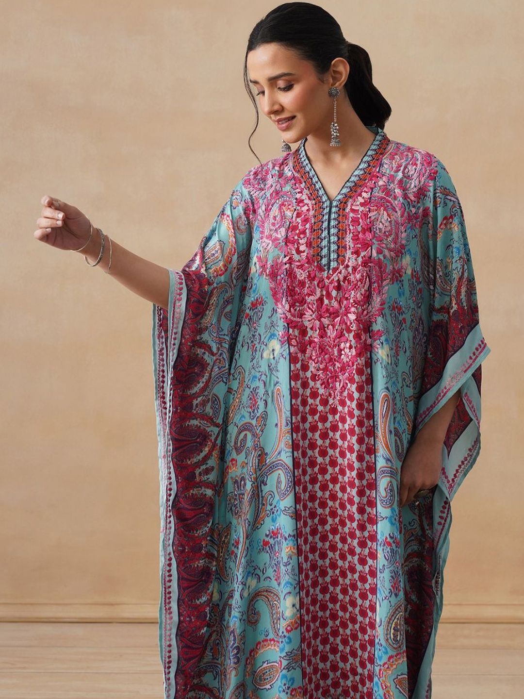 House of Chikankari Women Printed Chikankari Crepe Kaftan Kurta