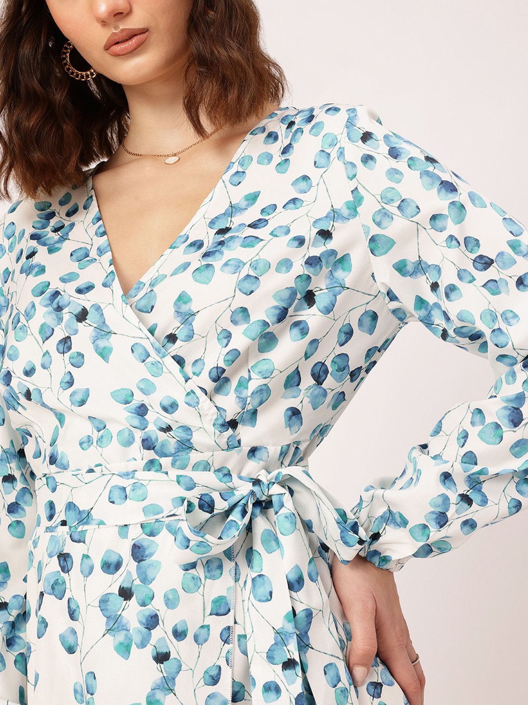 DressBerry Effortlessly Glamorous Printed Belted Wrap Tulip-Hem Midi Dress