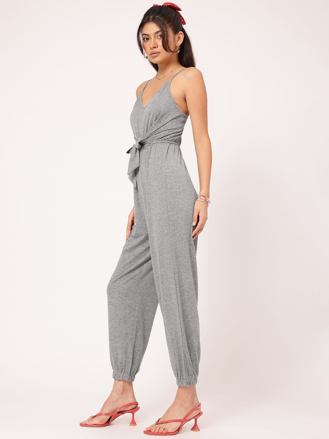 DressBerry Fashionably Tied Cinched Waist Crop Jumpsuit