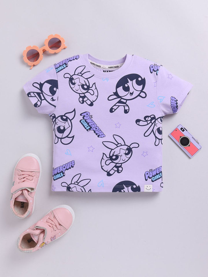 Happy Faces Kids Girls Powerpuff Girls Printed Pure Cotton T-Shirt