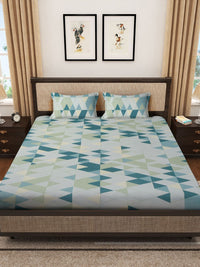 Myntra Elegant Homes Blue Geometric Pure Cotton 400 TC King Superfine Bedsheet with 2 Pillow Covers-98 x 89 inches