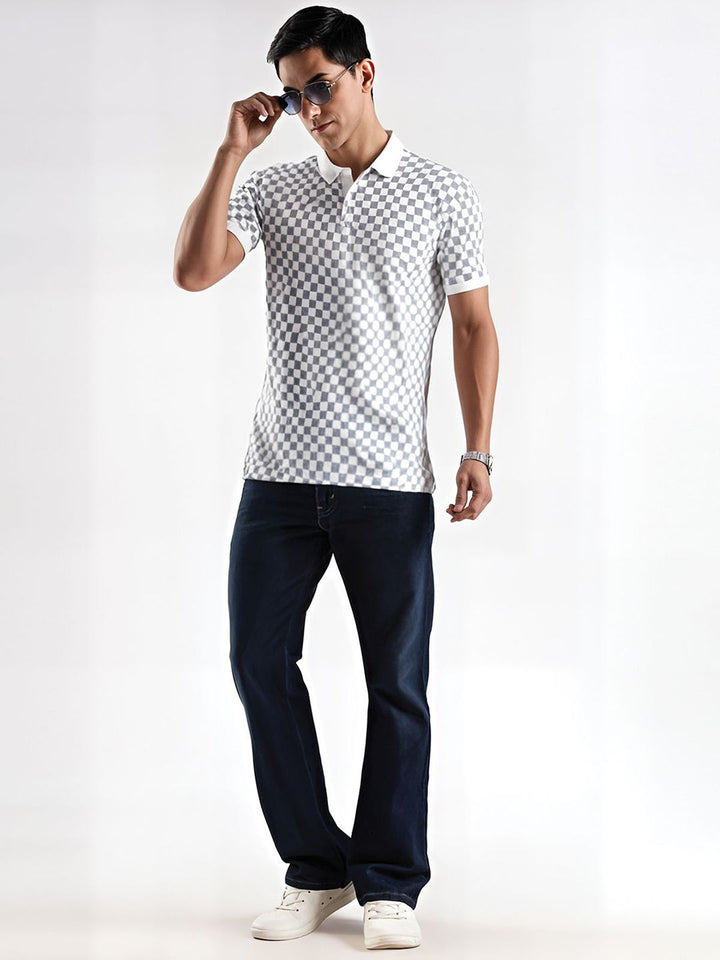 ADRO Checked Polo Collar Regular Fit Cotton T-shirt